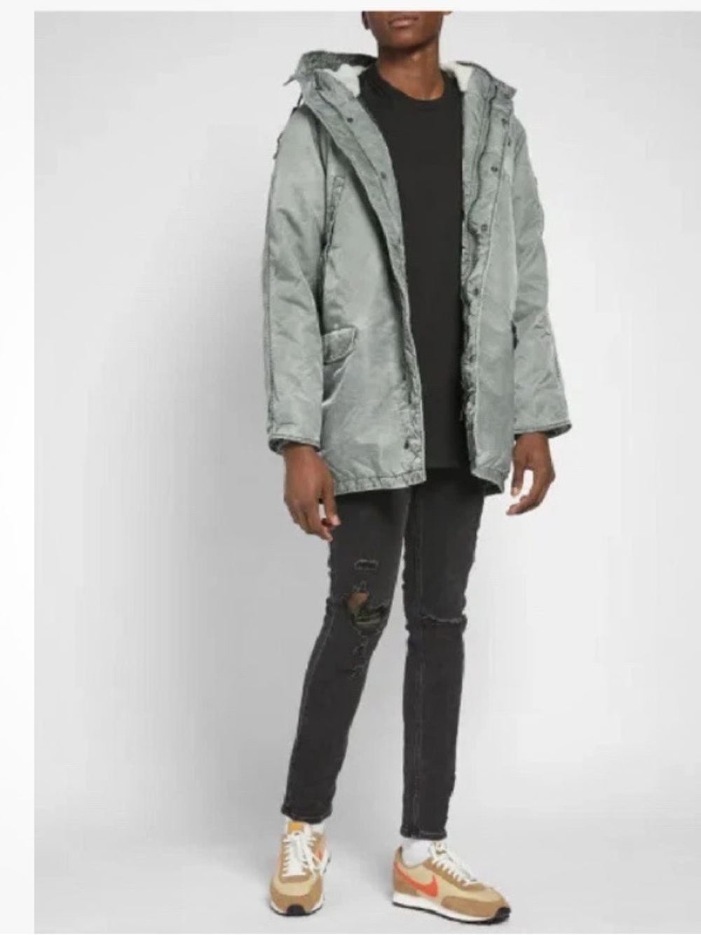 John Elliott Season 7 Military Hooded Parka Jacket Washed Grey Size 2 M
